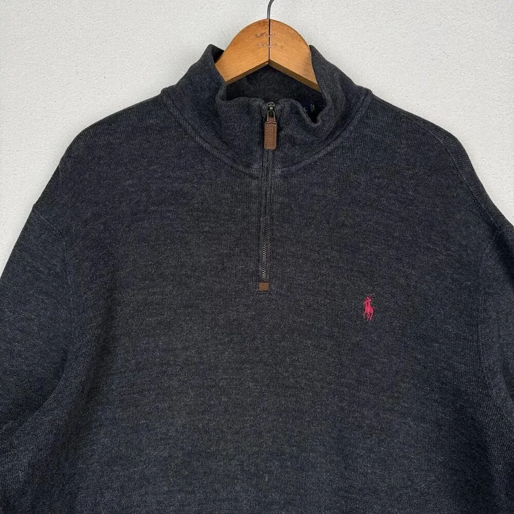 Polo Ralph Lauren Sweater 1/4 Zip Mens XL XLarge‎ Gray Pullover Soft Touch